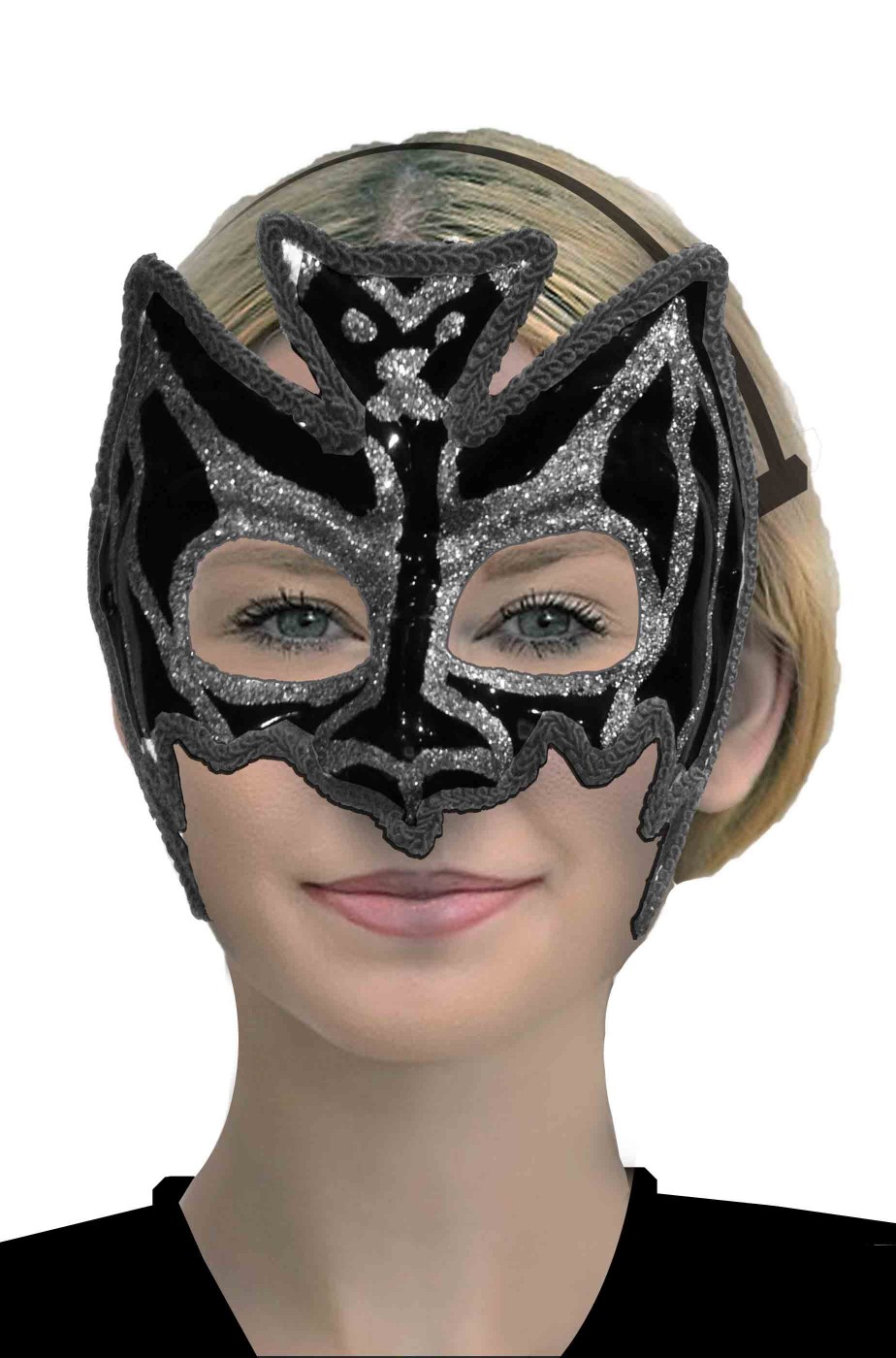 Maschera da pipistrello nera e argento