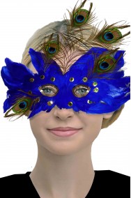 Maschera da pavone con piume blu stile barocco