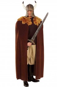 Mantello marrone medievale con collo di pelliccia
