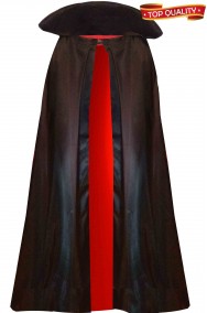 Mantello lungo nero e rosso di raso elegante
