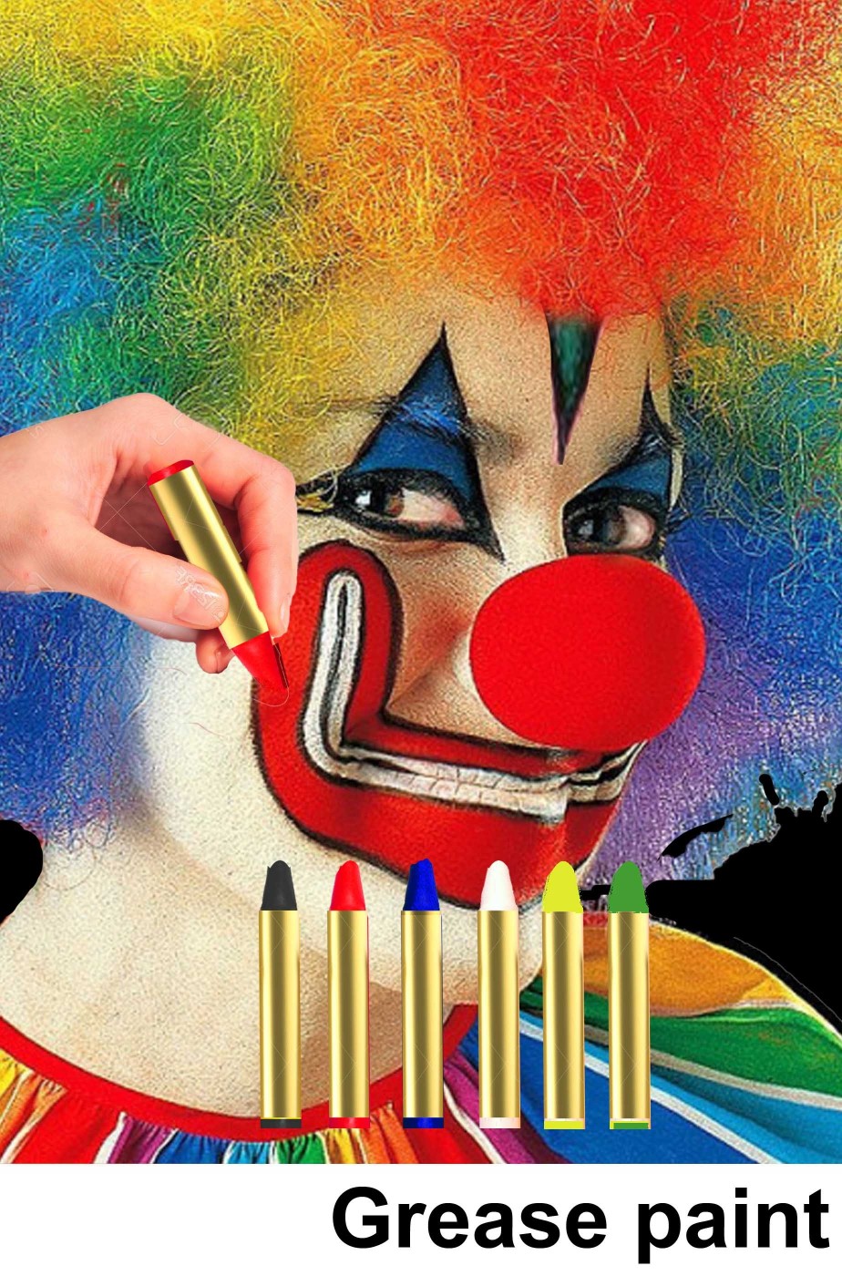 Trucco di carnevale scatola di matite colorate clown pagliaccio