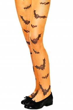 Calze collant arancioni Halloween bambina pipistrelli