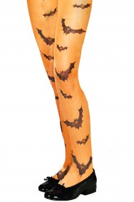 Calze collant arancioni Halloween bambina pipistrelli