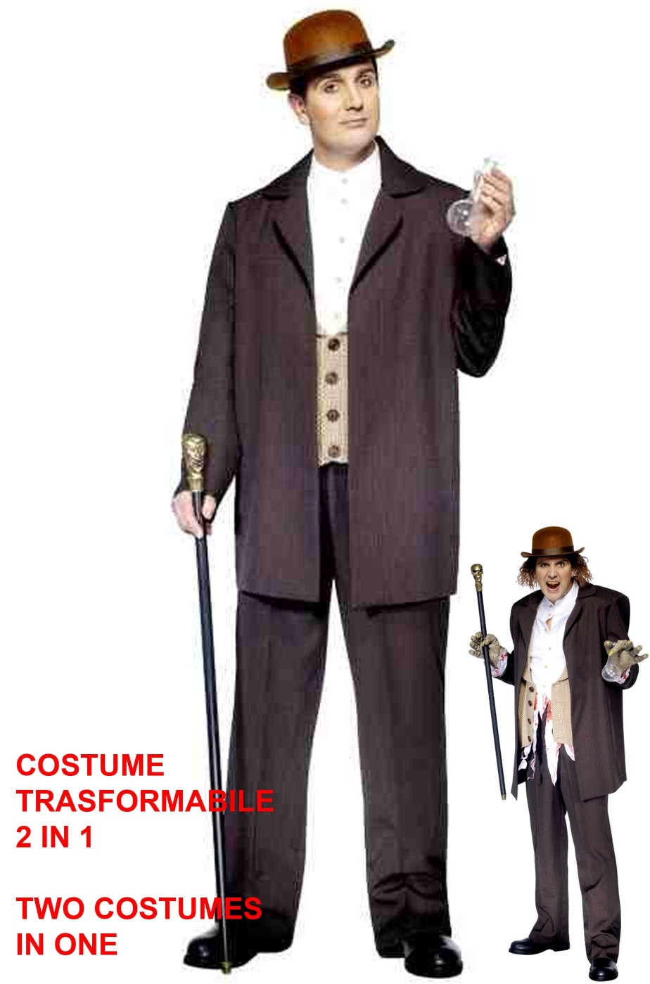 Vestito Halloween uomo Jekyll e Hyde trasformabile