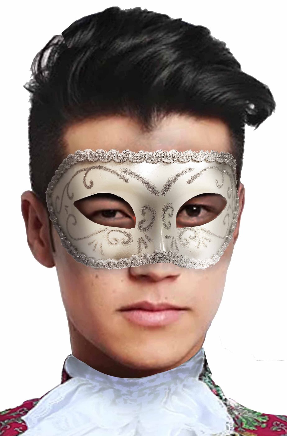 Maschera carnevale stile veneziano bianca e argento