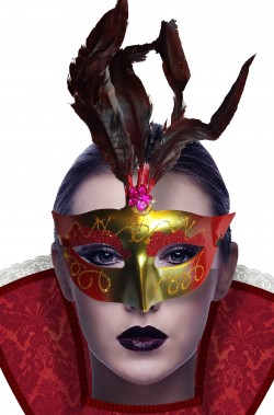 maschera di carnevale veneziano economica oro e rossa con piume