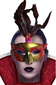 maschera di carnevale veneziano economica oro e rossa con piume