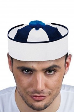 Cappello da marinaio bianco e blu adulto rotondo a tamburello