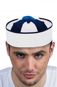Cappello da marinaio bianco e blu adulto rotondo a tamburello