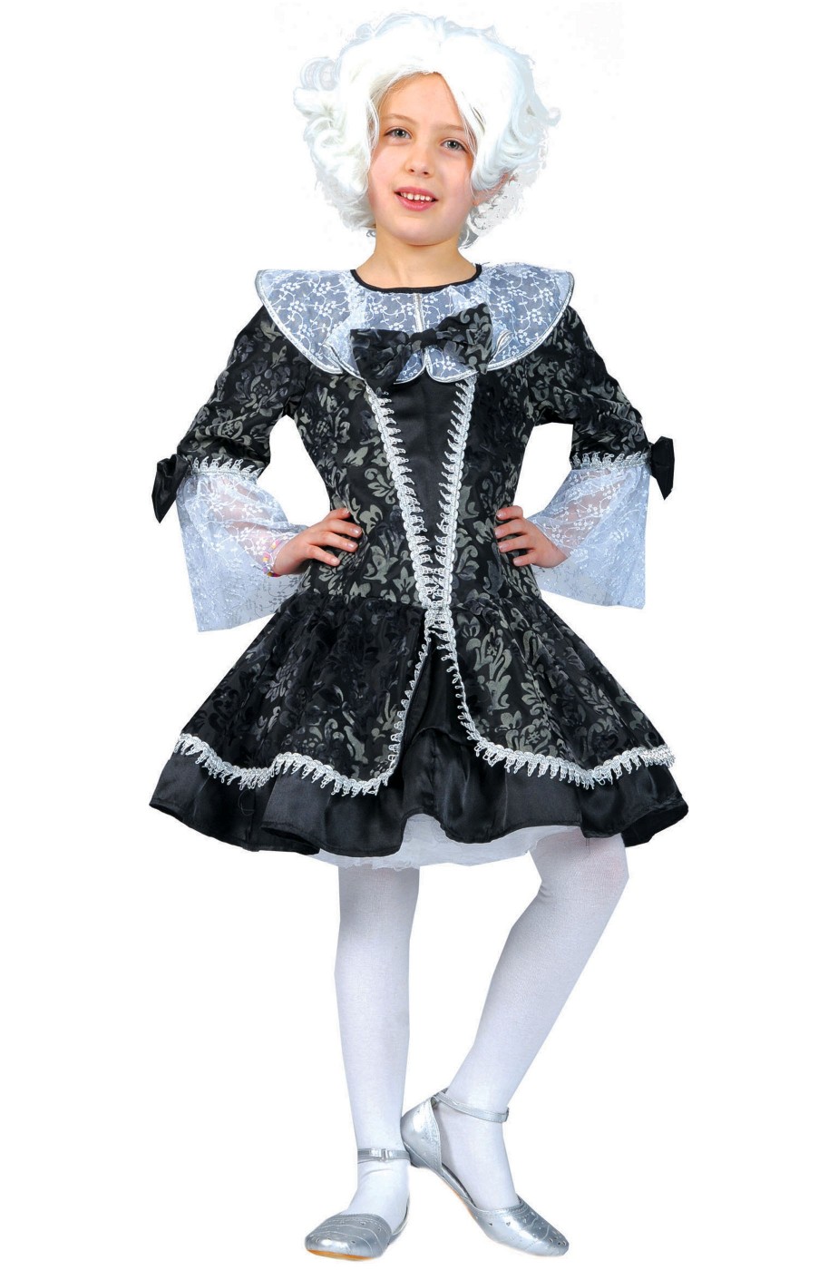 Vestito di carnevale bambina Dama veneziana del 700 corto grigio nero