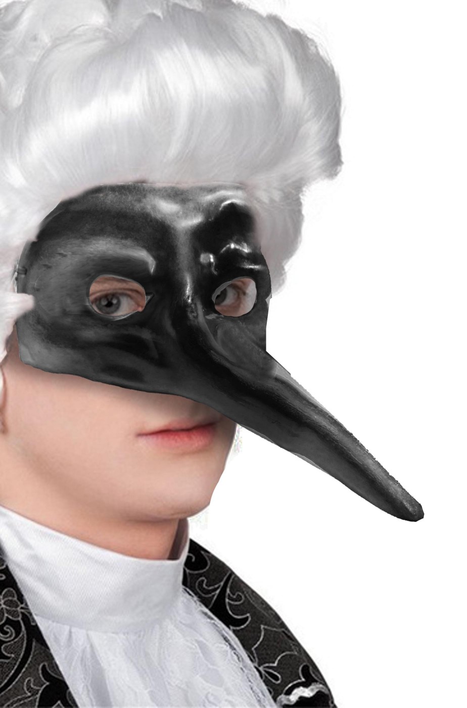 Maschera di carnevale veneziano nera naso lungo zanni