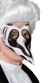 Maschera carnevale veneziana bianca e nera naso lungo