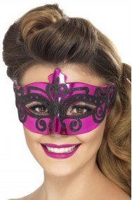 Maschera stile veneziano rosa con decorazione a brillantini