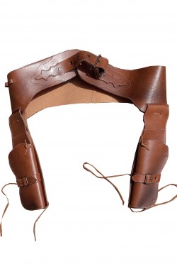 Cinturone doppio fodero cowboy di cuoio