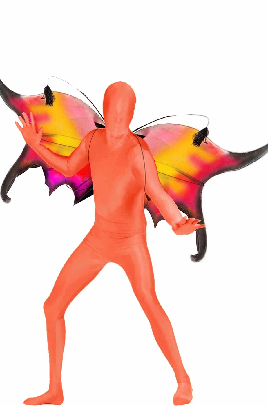 Vestito di carnevale o teatro adulto da farfalla arancione con ali grandi