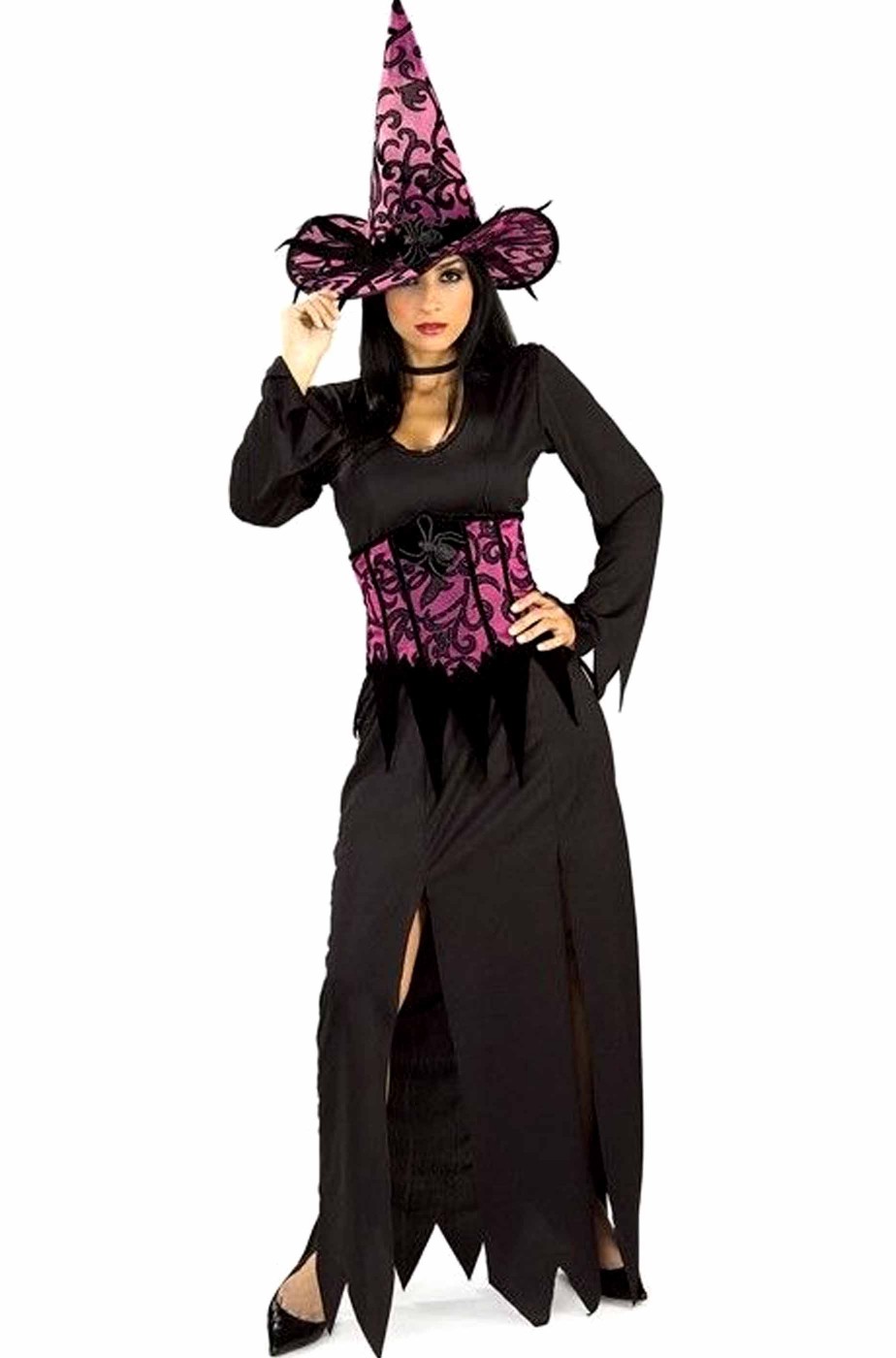Vestito halloween donna strega elegante con corpetto e cappello