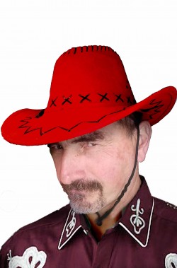 Cappello cowboy di finta pelle scamosciato rosso