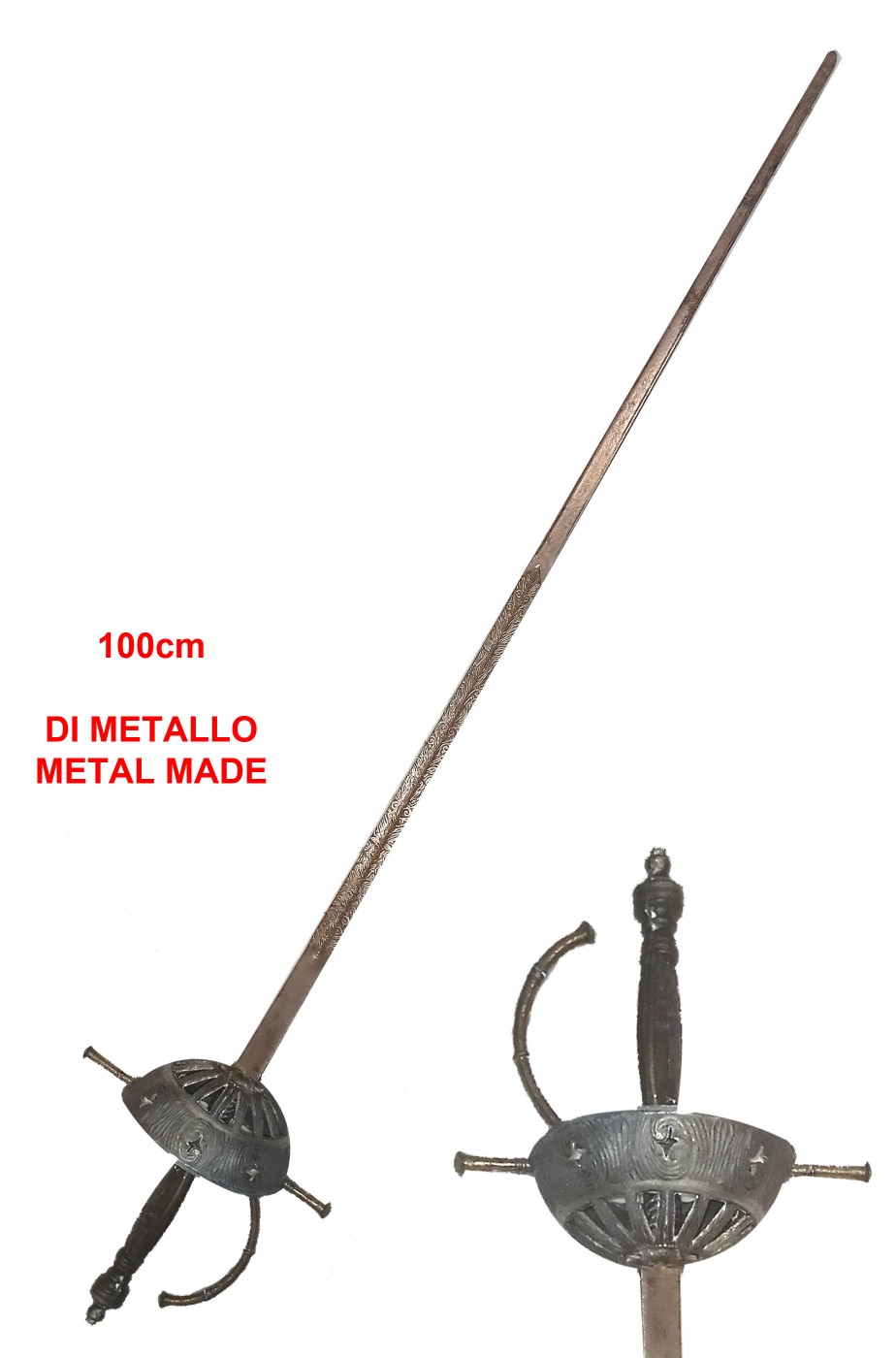 Spada di metallo decorativa d'epoca da moschettiere, pirata o cavaliere 700