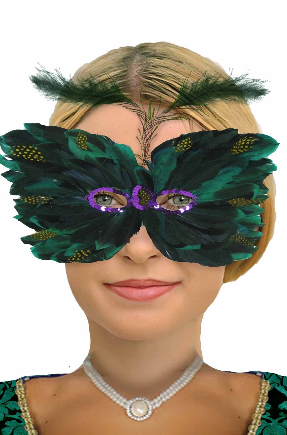Maschera carnevale veneziano di piume verdi