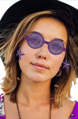 Occhiali anni 70 hippie con orecchini