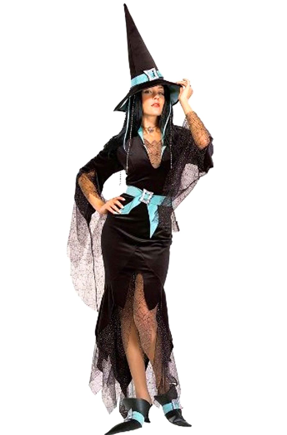 Costume Halloween donna da strega elegante lungo con cappello