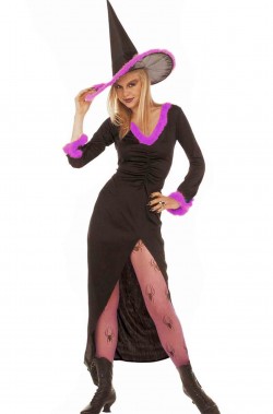Vestito Halloween da strega con marabou lilla