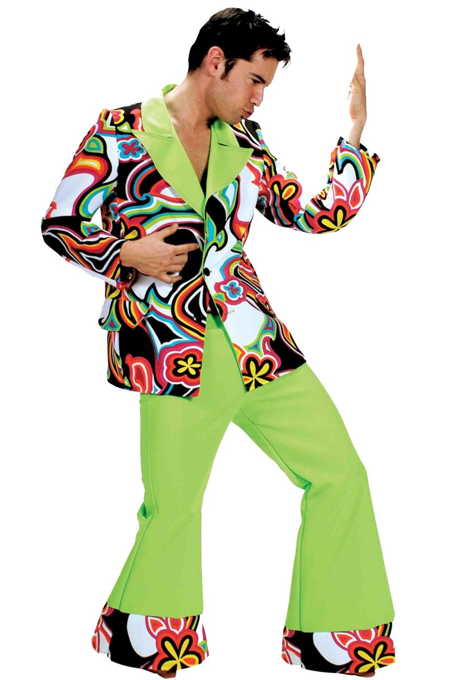 Vestito anni 70 da uomo flower power psichedelico verde