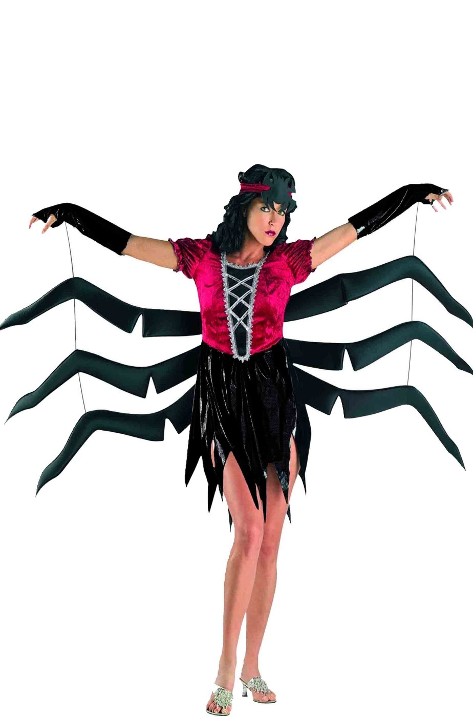 Costume Donna Ragno con zampe multiple. Aprendo le braccia si aprono le zampe.