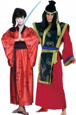 coppia di costumi samurai e geisha