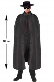 Mantello da Zorro nero lungo 128cm con colletto