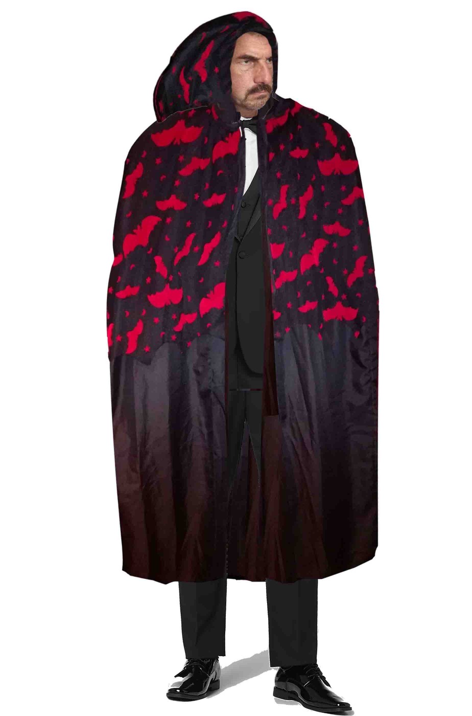Mantello nero Halloween con pipistrelli rossi