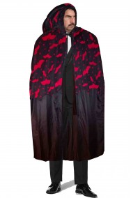 Mantello nero Halloween con pipistrelli rossi