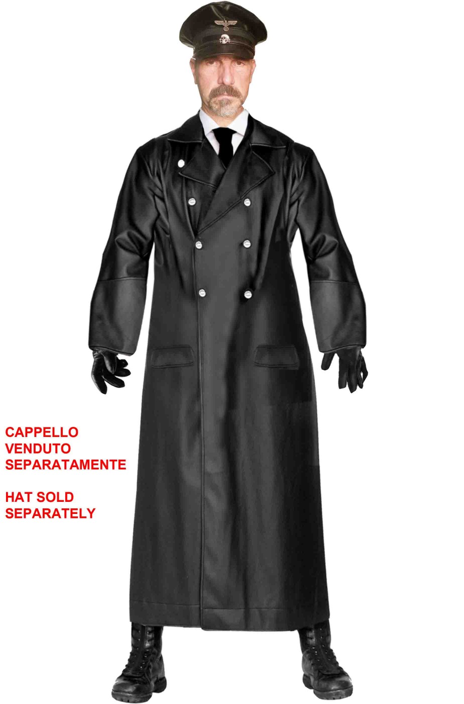 Cappotto nero da ufficiale nazista o russo in similpelle