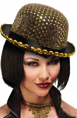 Cappello a bombetta oro con paillettes cabaret