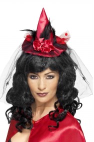 Cappellino da strega per halloween da donna rosso e nero