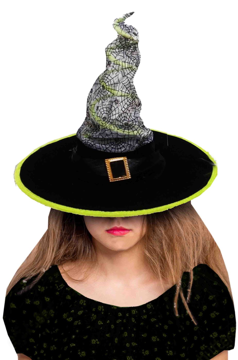 Cappello da strega nero e verde a punta