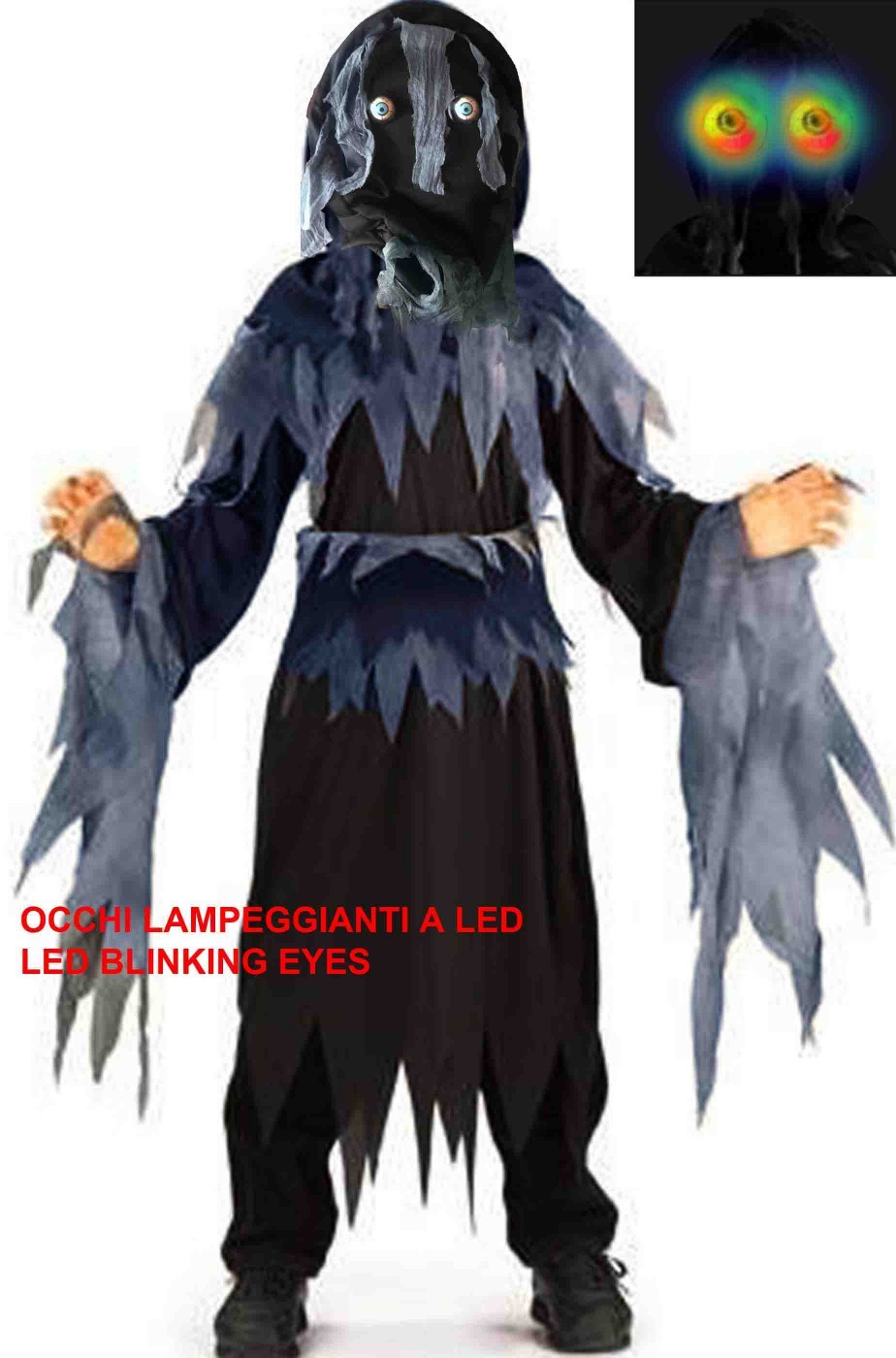 Costume halloween bambino spettro occhi luminosi a LED