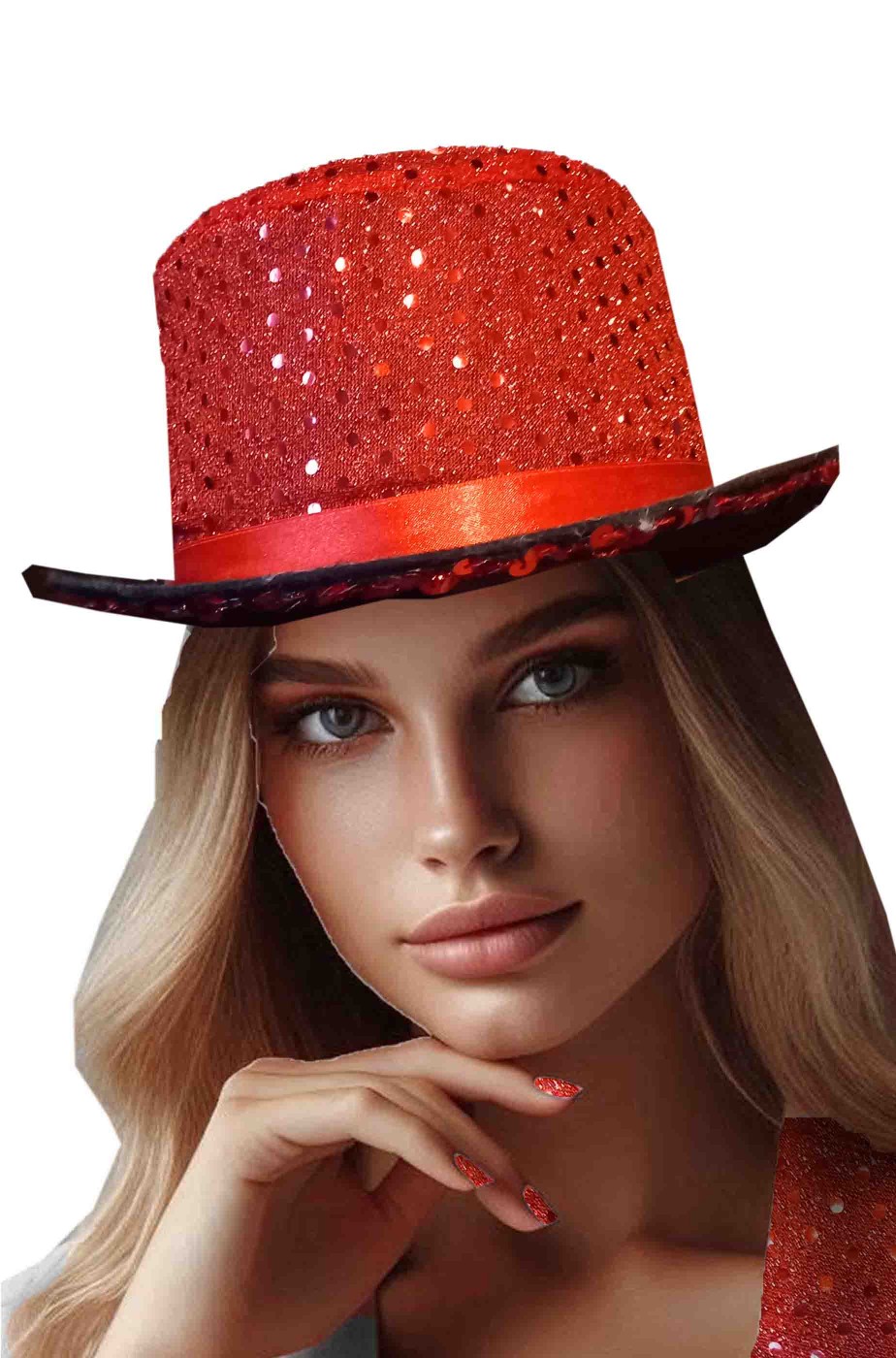 Cappello a cilindro rosso di paillettes