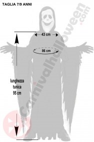 Misure costume Halloween scream ghost face 7 9 anni