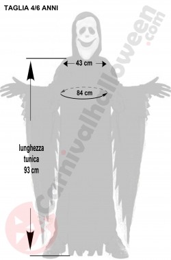 Misure vestito Halloween scream ghost face 4 6 anni