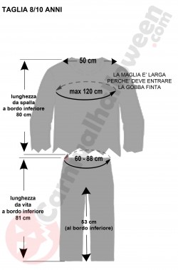 misure del costume del Gobbo di Notre Dame