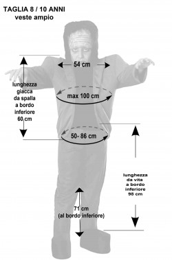 Misure del costume Halloween bambino 8 10 anni da Frankenstein