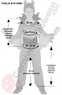 Misure costume Halloween bambino da diavolo con le ali