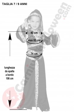 Misure costume Halloween Bambina maga morticia 7 9 anni