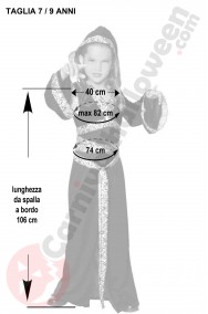 Misure costume Halloween Bambina maga morticia 7 9 anni