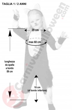 Misure Costume Halloween Bambino piccolo gattino 1 2 anni