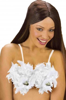 Reggiseno a punta con piume bianche e punte argento