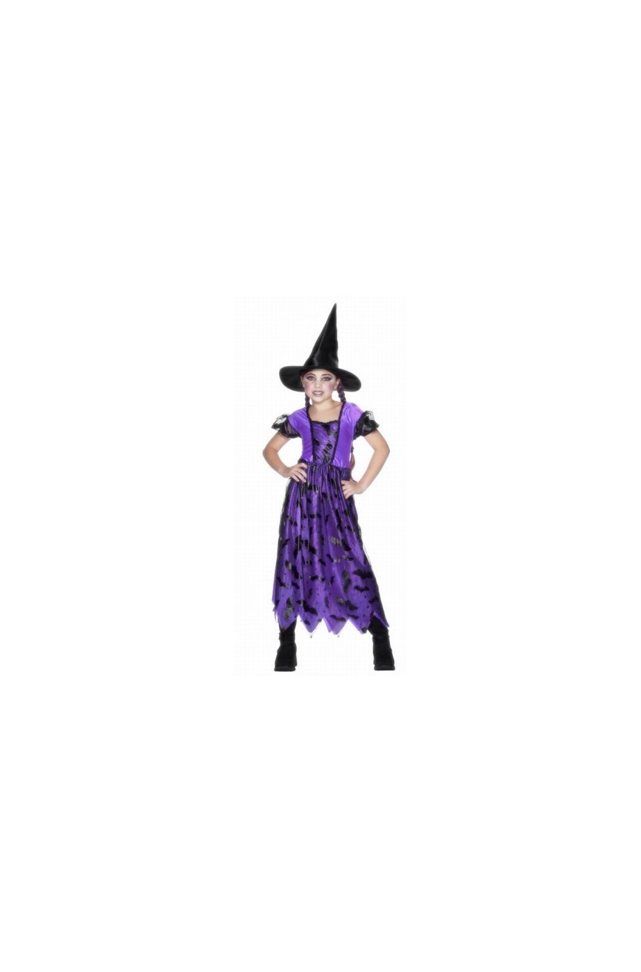 Costume Halloween Da Bambina Lungo Da Strega Viola Con Pipistrelli