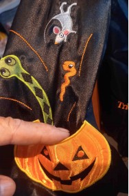 Dettaglio del costume halloween da bambina piccola con taschina