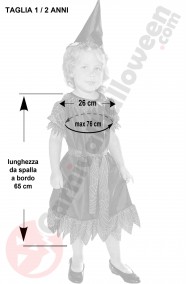 Misure del costume Halloween bambina piccola 1 2 anni strega nera